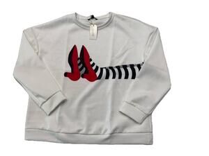 NWT ShallWe 2XL Witch Shoes Graphic Sweatshirt Cream Artsy Funky Halloween Top